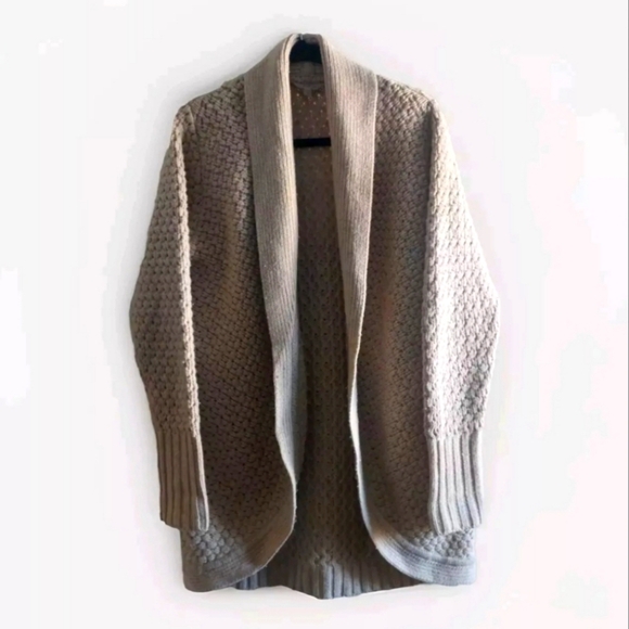 Athleta Saturday Wool & Yak Hair Open Chunky knit Cardigan Tan S - Picture 1 of 8